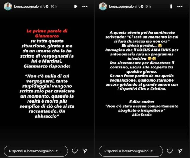 Le storie Instagram di Lorenzo Pugnaloni su Gianmarco Steri