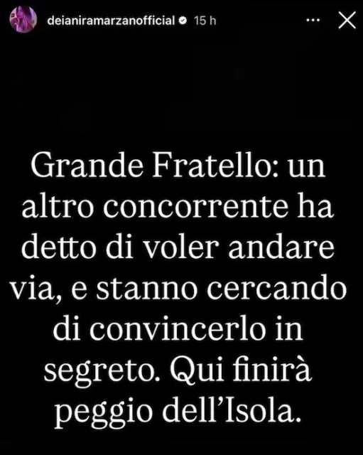 Storia Instagram Deianira Marzano sul Grande Fratello