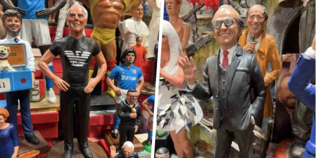 Le statuine di Giorgio Armani e Pippo Baudo