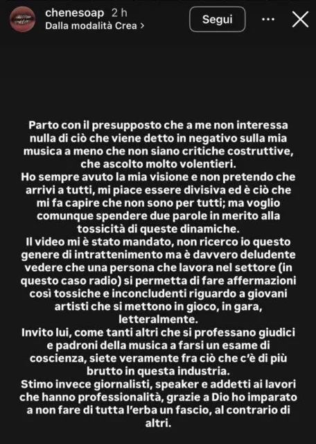 Lo sfogo di Soap su Instagram