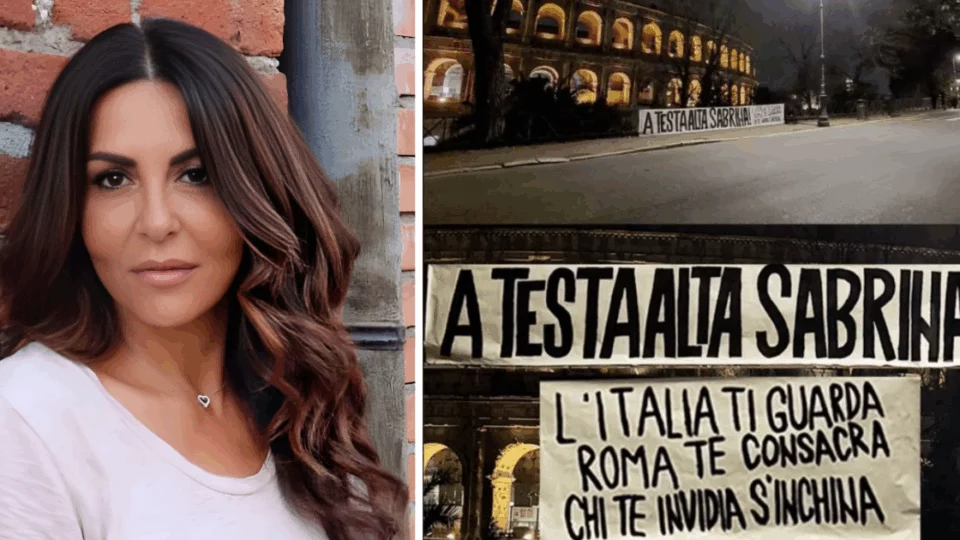 Uno striscione al Colosseo celebra Sabrina Ferilli