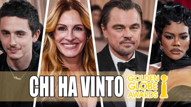 Vincitori Golden Globe 2026 - CREDITI FOTO- Timothée Chalamet- PA Wire/PA Images / IPA Julia Roberts, Teyana Taylor, Leonardo DiCaprio- Sipa USA / IPA