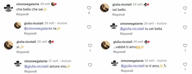 Lo scambio di commenti e like tra Simone e Giulia di Amici 25
