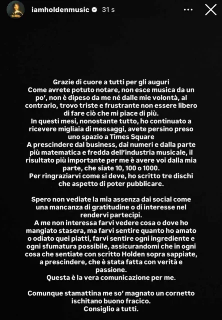 Storia Instagram di Holden