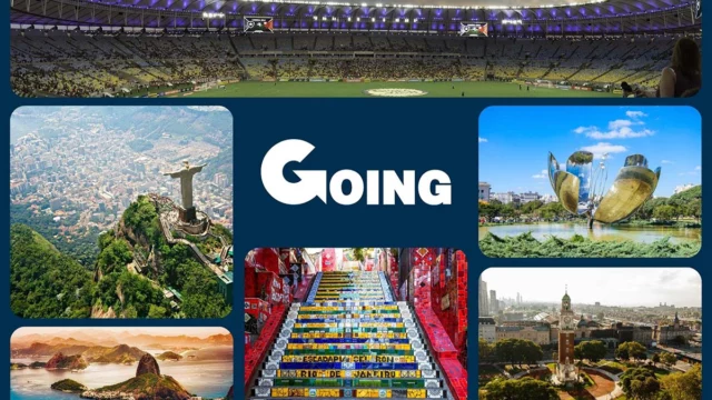 Collage fotografico del Pacchetto dei Campioni di Going: il Maracanã di Rio de Janeiro, il Cristo Redentore, Buenos Aires e le scale Selarón